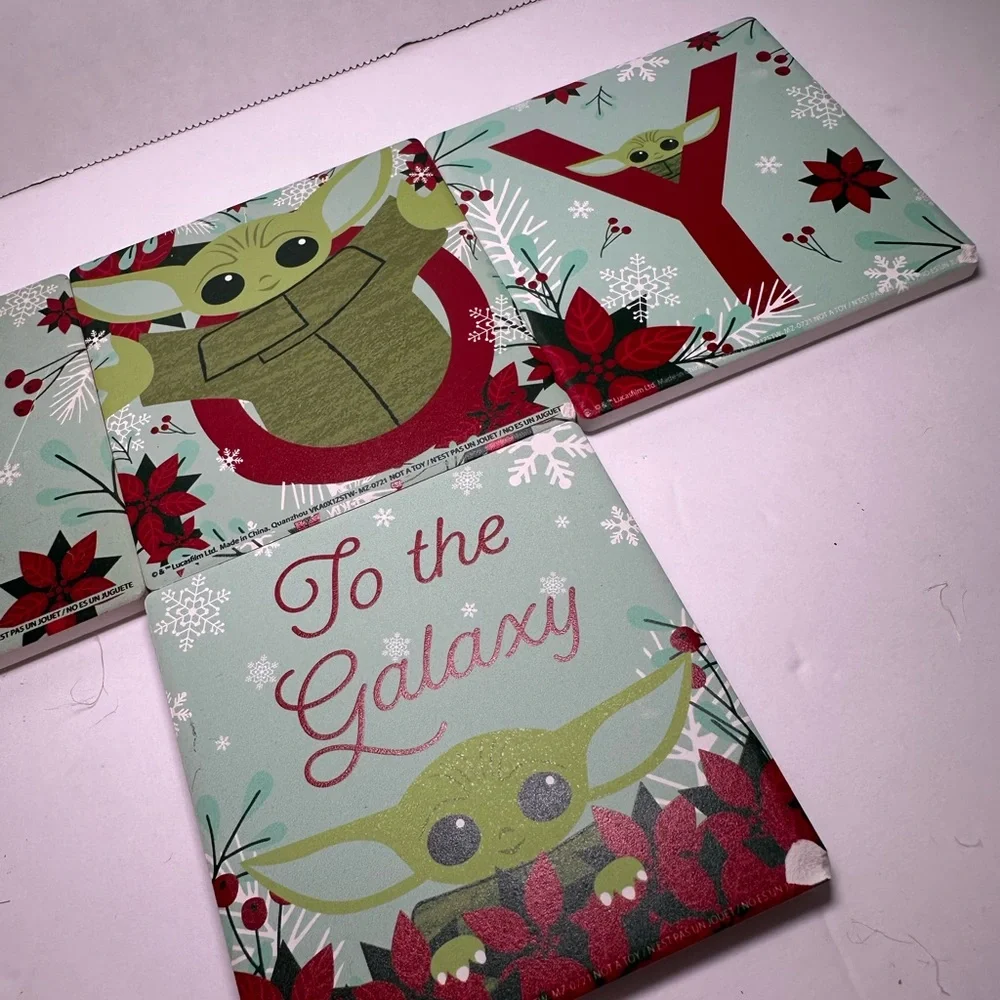 Baby Yoda JOY Ceramic Coasters Set Of 4 Christmas NEW (with Defects) - Picture 4 of 6